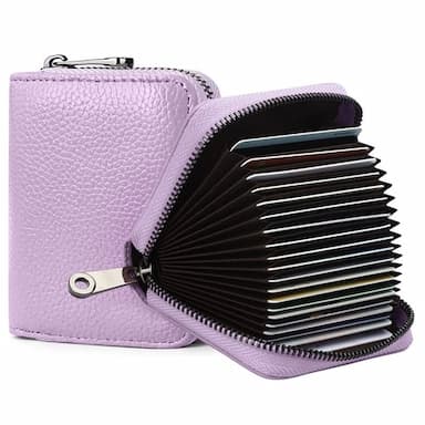 RFID 20 Card Slots Credit Card Holder Genuine Leather Small Card Case for Women or Men Accordion Wallet with Zipper