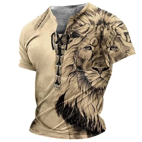 Men's Graphic Animal Lion T shirt Tee Vintage Shirt Short Sleeve T shirt 3D Print Collar Shirt Vintage Fashion Designer Casual Daily Sports Blue Brown Green Summer Clothing Apparel S M L XL 2XL 3XL
