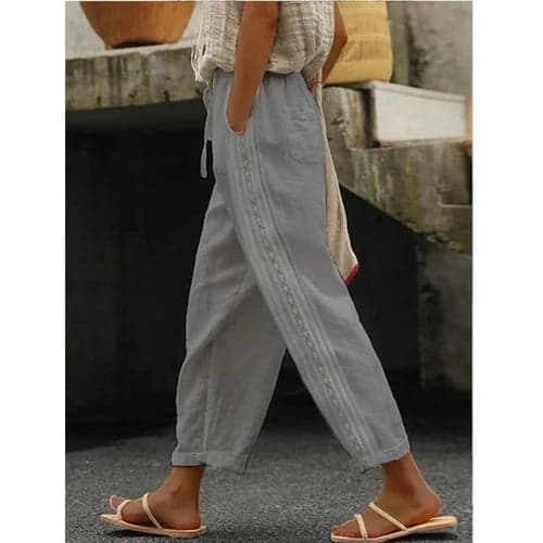 Women's Linen Pants Baggy Pants Solid Comfort Ankle-Length Graphic Side Pockets Baggy Comfort Inelastic Casual Daily Black White Grey Summer Spring Fall Regular Fit