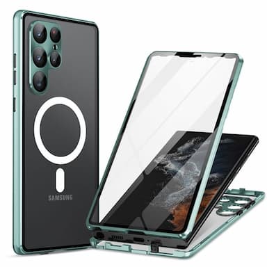 Phone Case For Samsung Galaxy S24 S23 S22 S21 Ultra Plus S25 Ultra Full Body Case Magnetic Adsorption With Magsafe Portable Flip Clear Transparent Solid Colored Aluminum Alloy Plastic