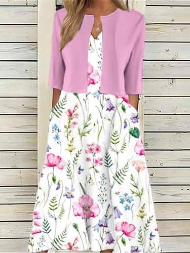 Women's Dress Set Casual Dress Print Dress Elegant Fashion Floral Pocket Print Midi Dress Half Sleeve V Neck Outdoor Daily Pink Blue Summer Spring Regular Fit