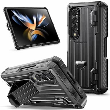 Phone Case For Samsung Galaxy Z Fold 5 Z Fold 4 Z Fold 3 Full Body Case Flip Support Wireless Charging Kickstand Solid Colored Armor TPU PC