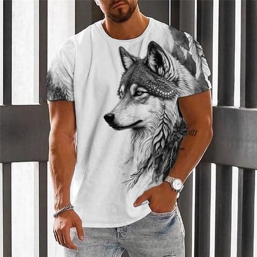 Men's Graphic Animal Wolf T shirt Short Sleeve T shirt 3D Print Crew Neck Shirt Vintage Fashion Designer Outdoor Daily Sports Red Green Dark Blue Spring & Summer Clothing Apparel S M L XL 2XL 3XL