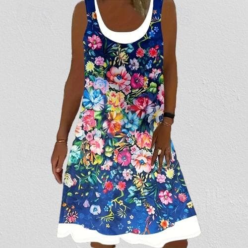 Women's Plus Size Curve Casual Dress Graphic Midi Dress Sleeveless U Neck Fashion Vacation Blue Summer XL 2XL 3XL 4XL 5XL