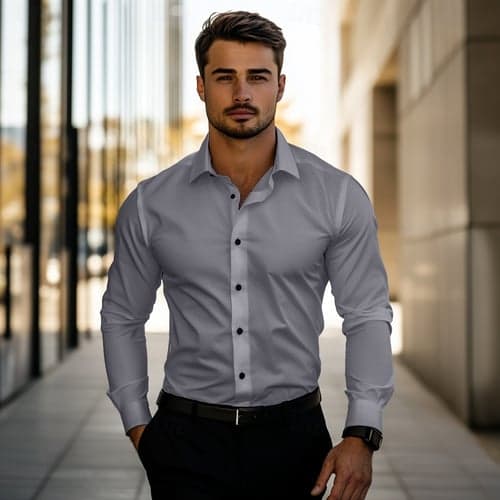 Men's Daily Dress Casual Shirt Standard Fit Long Sleeve Lapel Solid Color Polyester Black White Grey 2025