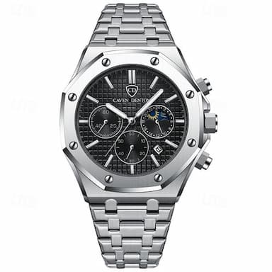 New Steel Belt Calendar Luminous Three-Eye Six-Hand Multifunction Moon Phase Multi-Function Men'S Business Watch Simple Waterproof Casual Sports Watch