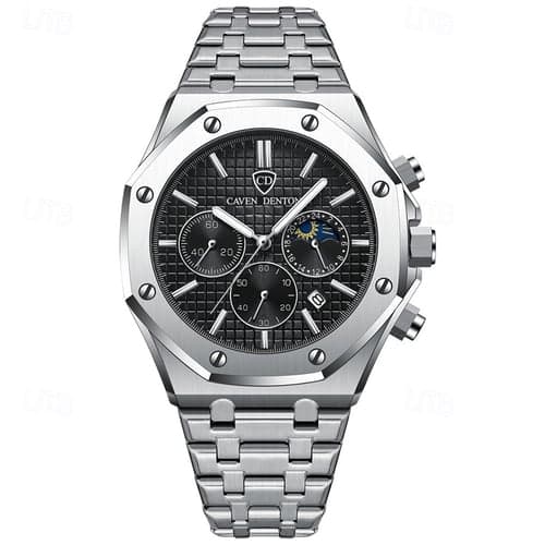 New Steel Belt Calendar Luminous Three-Eye Six-Hand Multifunction Moon Phase Multi-Function Men'S Business Watch Simple Waterproof Casual Sports Watch