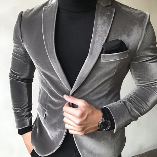 Men's Sport Coat Blazer Jacket Fashion Casual Solid Colored Blazer Grey Standard Fit Single Breasted One-button