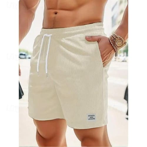 Men's Shorts Casual Shorts Corduroy Shorts Pocket Drawstring Elastic Waist Plain Comfort Short Holiday Beach Weekend Fashion Casual Black Yellow Micro-elastic