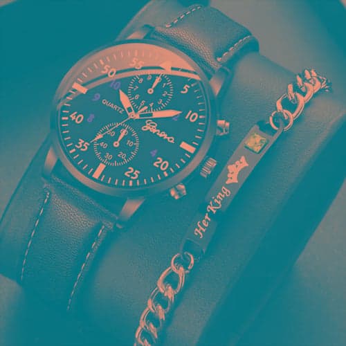 1pc Alloy Round Men's Quartz Watch & 1pc Bracelet Men's Accessories