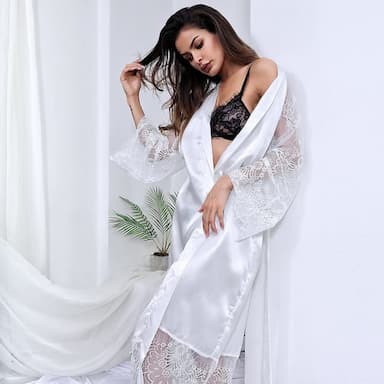 Women's Gift Robes Gown Pajamas Bathrobes Home Party Wedding Party Lace Patchwork Pure Color Spandex Simple Casual Soft Fall Winter Long Sleeve Lace Up Belt Included Home Outfits