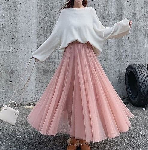 Women's Skirt & Dress Swing Tutu Long Skirt Maxi Skirts Pleated Layered Tulle Solid Colored Street Prom Summer Elegant Vintage Black Pink Khaki Beige