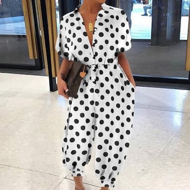 Women's Deep V Loose Sleeveless Jumpsuits, Women's Casual Print Loose Plus Size Casual Sleeveless Strappy Jumpsuit