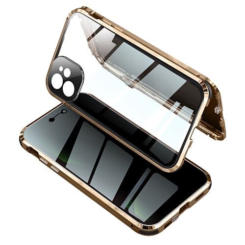 Privacy Magnetic Cases for iPhone 14 13 12 11 Pro Max Plus Mini Anti Peeping Double-Sided Magnet Absorption Metal Bumper Phone Cases Cover with Camera Lens Protection