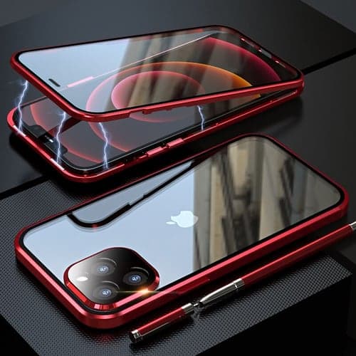 Magnetic Adsorption Case For iPhone 16 15 14 Pro Max Plus 13 12 mini 11 X XR XS Max 8 7 Front and Back Tempered Glass Full Screen Coverage Metal Frame Clear Cover Bumper with Camera Lens Protector