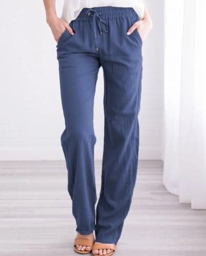 Women‘s Chinos Pants Trousers Baggy Full Length Pocket Cotton Linen Mid Waist Classic Casual Office Work Black Red S M Summer Spring &  Fall