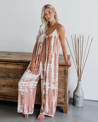 Jumpsuits for Women Fall Tie Dye V Neck Pink Fall Winter Basic Casual Daily Wide Leg Loose Strap Sleeveless Blue Black Gray S M L