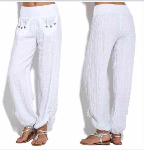 Women's Bloomers Baggy Pants Vacation Solid Lounge Mid Waist Baggy Multiple Pockets Side Button Vacation Daily Weekend Black White Red Wine Navy Blue Summer Spring Fall Regular Fit