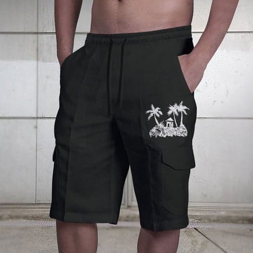 Men's Coconut Tree Graphic Prints Cargo Shorts Summer Shorts Mid Waist Streetwear Designer Casual Daily Holiday Drawstring Elastic Waist Print Designer Clothing Apparel