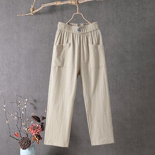 Women's Slacks Baggy Pants Cropped Pants Solid Classic Ankle-Length Mid Waist Pocket Baggy Elastic Drawstring Design Comfort Breathability Soft Micro-elastic Dailywear Casual Black White Red Green
