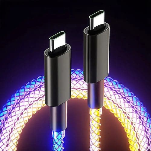 Fast Charging RGB Cable 100W Breathing Light 66W Type C USB C Data Cable for iPhone Samsung Android Micro 30W Quick Charge Cable