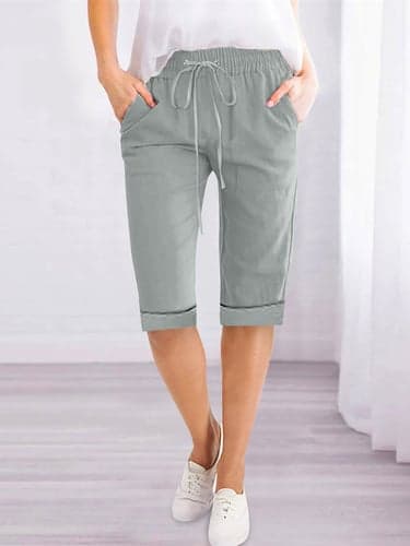 Women's Shorts Slacks Active Simple Casual Knee Length High Waist Plain Pocket Drawstring Elastic Waist Breathability Soft Comfortable Micro-elastic Vacation Casual Daily Weekend Dark Gray Wine Dark