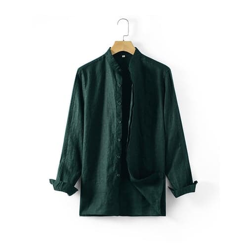 100% Linen Men's Shirt Linen Shirt Button Up Shirt Yellow Navy Blue Green Long Sleeve Plain Stand Collar Spring &  Fall Outdoor Daily Clothing Apparel