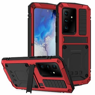 Phone Case For Samsung Galaxy S23 S22 S21 S20 Plus Ultra Note 20 Ultra A32 Full Body Case with Stand Holder Dustproof Military Grade Protection Solid Colored Armor Tempered Glass Metal Aluminium