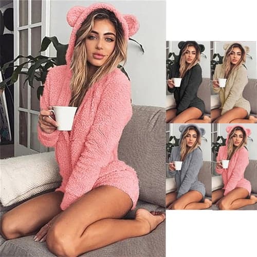 Women's Pajamas Onesie Jumpsuit Pjs Pure Color Warm Simple Plush Party Home Fleece Hoodie Long Sleeve Fall Winter Home Outfits