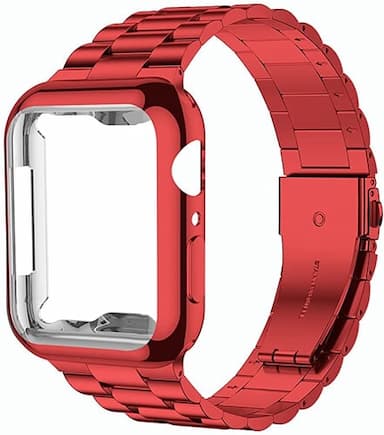 Link Bracelet Smart Watch Band with Case Compatible with Apple iWatch 45mm 44mm 42mm 41mm 40mm 38mm Sreies SE 8 7 6 5 4 3 2 1 for Smartwatch Strap Stainless Steel Buckle Shockproof