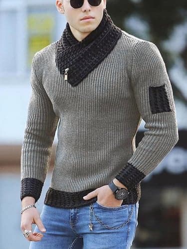 Men's Sweater Turtleneck Sweater Pullover Knit Knitted Color Block Ethnic Style Daily Clothing Apparel Winter Fall Black Khaki S M L