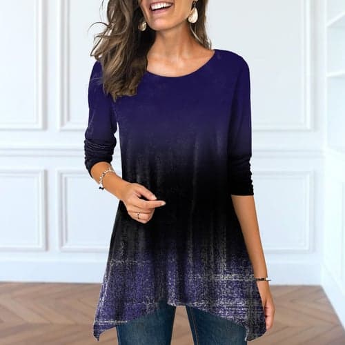 Women's T Shirt Tunic Basic Color Gradient Long Tops Long Sleeve Round Neck Print Flowing tunic Regular Fit Casual Weekend Pink Blue Purple Green Light Blue Fall & Winter