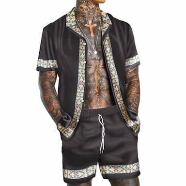 Men's Floral 2pcs Summer Hawaiian Shirt Short Sleeve Short Pants Shirts Sets Turndown Fashion Hawaiian Designer Outdoor Vacation Beach 3D Print Button-Down Black Navy Blue Blue