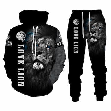 Men's Lion Animal Patterned 2pcs Hoodies Long Sleeve Long pants 3D Sweatshirt Sets Sportswear Casual Daily 1 2 3