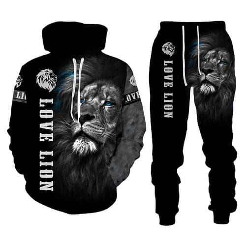 Men's Lion Animal Patterned 2pcs Hoodies Long Sleeve Long pants 3D Sweatshirt Sets Sportswear Casual Daily 1 2 3