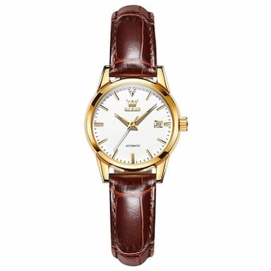 OLEVS Women Mechanical Watch Calendar Waterproof Noctilucent Genuine Leather Watch