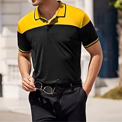 Men's Polo Shirt Golf Shirt Outdoor Street Polo Collar Classic Short Sleeve Fashion Streetwear Color Block Button Front Button-Down Summer Spring Regular Fit Black White Yellow Red Blue Light Grey