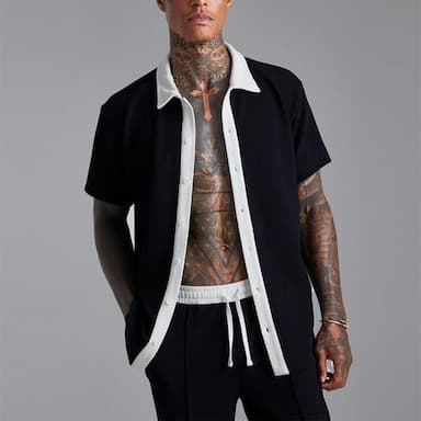 Men's 2 Piece Shirt Set Summer Set Matching Sets Casual Shirt Corduroy Shirt Black White Short Sleeve Color Block Collar Vacation Daily Clothing Apparel Fashion Casual Comfortable