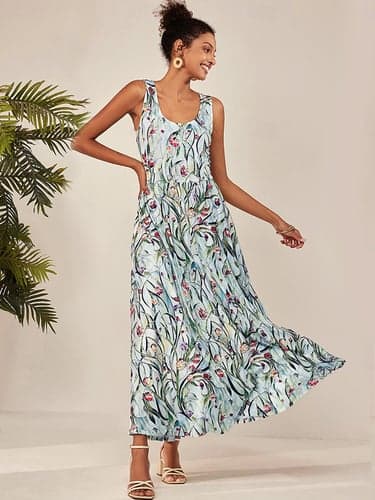 Women's A Line Dress Tank Dress Cute Casual Floral Maxi Dress Sleeveless U Neck Print Regular Fit Vacation Daily Green Summer