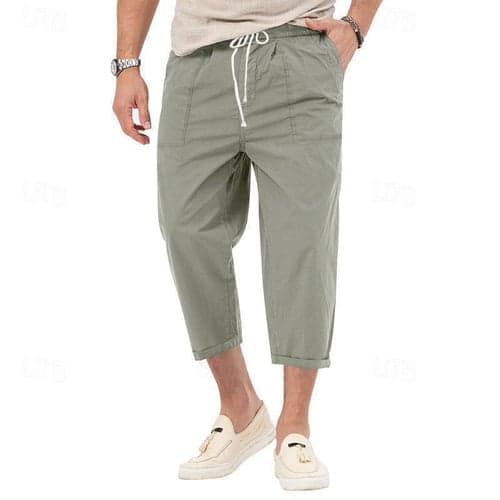 Men's Cropped Pants Beach Pants Casual Pants Pocket Drawstring Elastic Waist Plain Comfort Ankle-Length Sports Outdoor Daily Fashion Casual Black White Micro-elastic