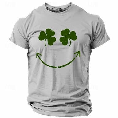 St. Patrick Men's Graphic Shamrock Smile Face Lucky Irish T shirt Short Sleeve T shirt 3D Print Crew Neck Shirt Daily Designer Casual Sports Outdoor Holiday Going out Black Pink Light Grey Spring
