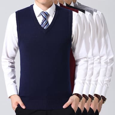 Men's Sweater Vest Wool Sweater Pullover Sweater Jumper Ribbed Knit Knitted Solid Color V Neck Business Keep Warm Work Daily Wear Clothing Apparel Sleeveless Spring &  Fall Camel Black M L XL