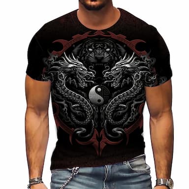 Men's Plus Size T shirt Tee Big and Tall Dragon Crew Neck Print Short Sleeve Summer Spring Sports Fashion Designer Sportswear Outdoor Street Tops