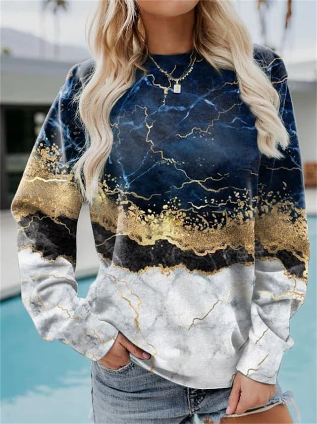 Women's Sweatshirt Geometric Print Casual Daily 3D Print Casual Hoodies Sweatshirts  Blue