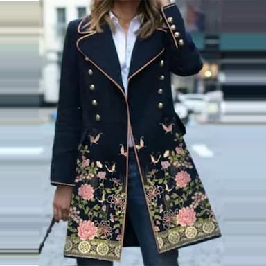 Women's Winter Coat Long Overcoat Floral Print Trench Coat Thermal Warm Pea Double Breasted Lapel Heated Coat Windproof Outerwear Long Sleeve Fall