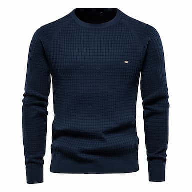 Men's Sweater Pullover Sweater Jumper Waffle Knit Cropped Knitted Solid Color Crew Neck Basic Stylish Outdoor Daily Clothing Apparel Winter Fall Blue Khaki S M L