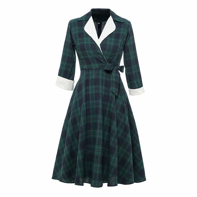 Women's Tartan Dress Swing Dress Plaid Dress Vintage Dress Green Red Long Sleeve Plaid Lace up Winter Fall Shirt Collar Mature Winter Dress Fall Dress 2022 S M L XL XXL