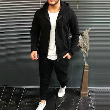 Men's Tracksuit Sweatsuit 2 Piece Full Zip Athletic Winter Long Sleeve Thermal Warm Breathable Moisture Wicking Fitness Running Jogging Sportswear Activewear Solid Colored Dark Grey Black White