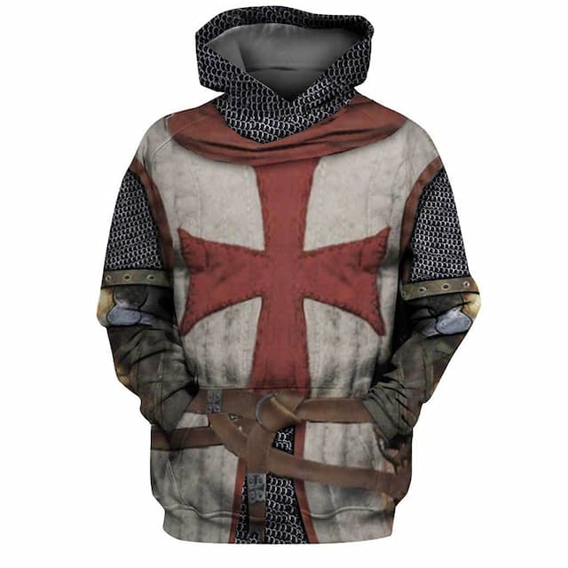 Men's Unisex Pullover Hoodie Sweatshirt Brown Hooded Knights Templar Graphic Prints Cross Print Daily Sports 3D Print Streetwear Designer Casual Spring &  Fall Clothing Apparel Hoodies Sweatshirts 