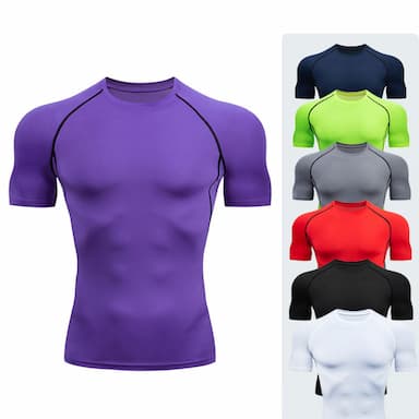 Men's Compression Shirt Running Shirt Short Sleeve Tee Tshirt Athletic Summer Breathable Quick Dry Moisture Wicking Soft Gym Workout Running Active Training Sportswear Activewear Striped Violet Black